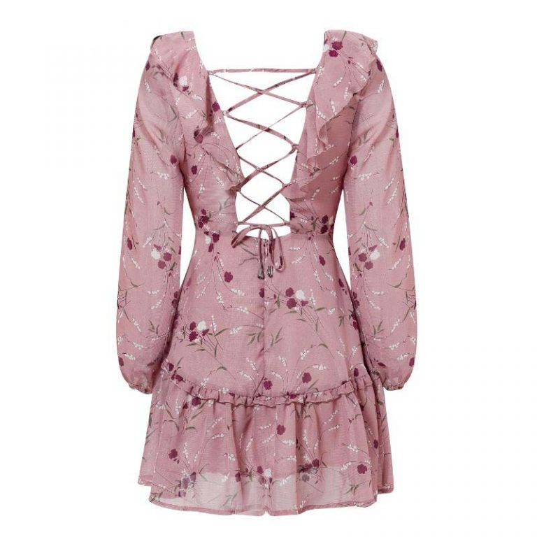 Fashion V Neck Backless Chiffon Short Dress - Image 10