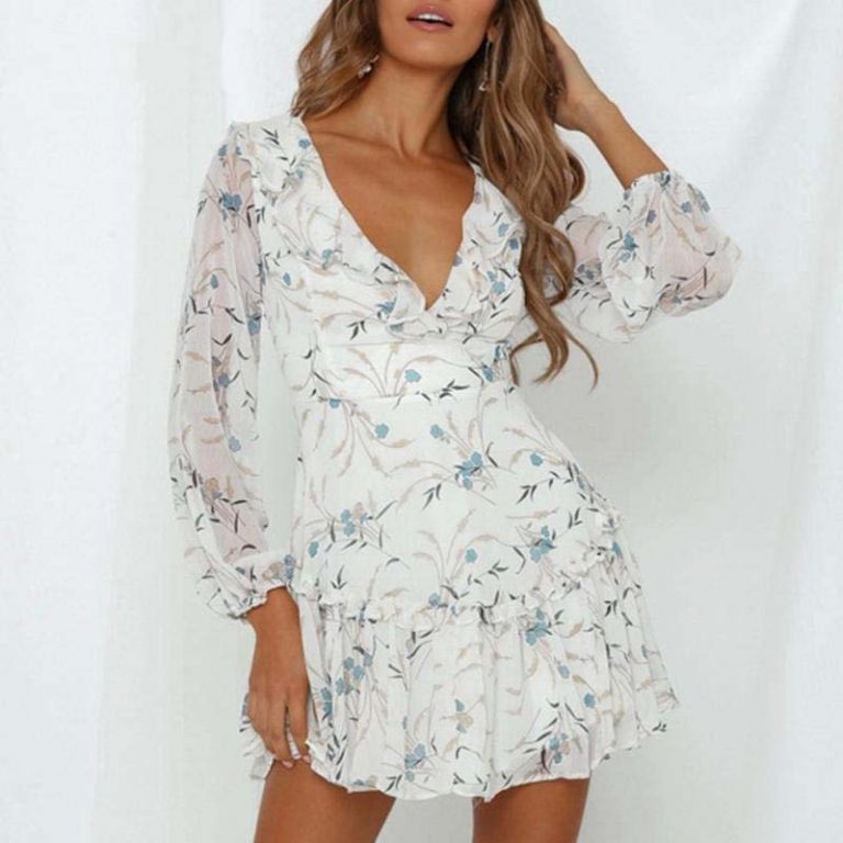 Fashion V Neck Backless Chiffon Short Dress - Image 3