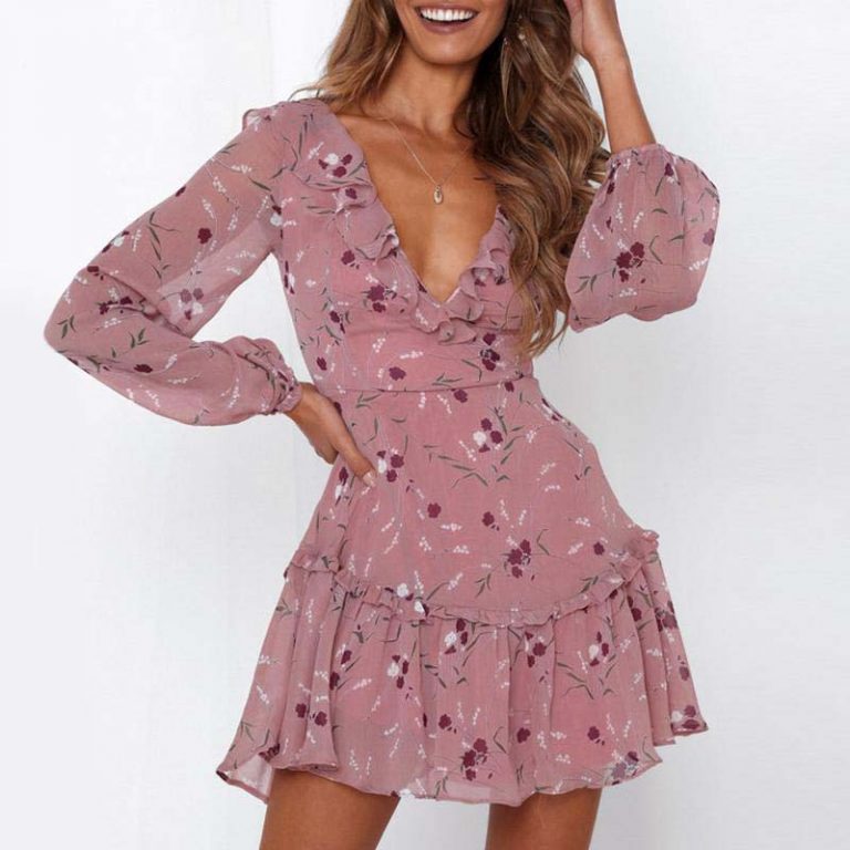 Fashion V Neck Backless Chiffon Short Dress - Image 6