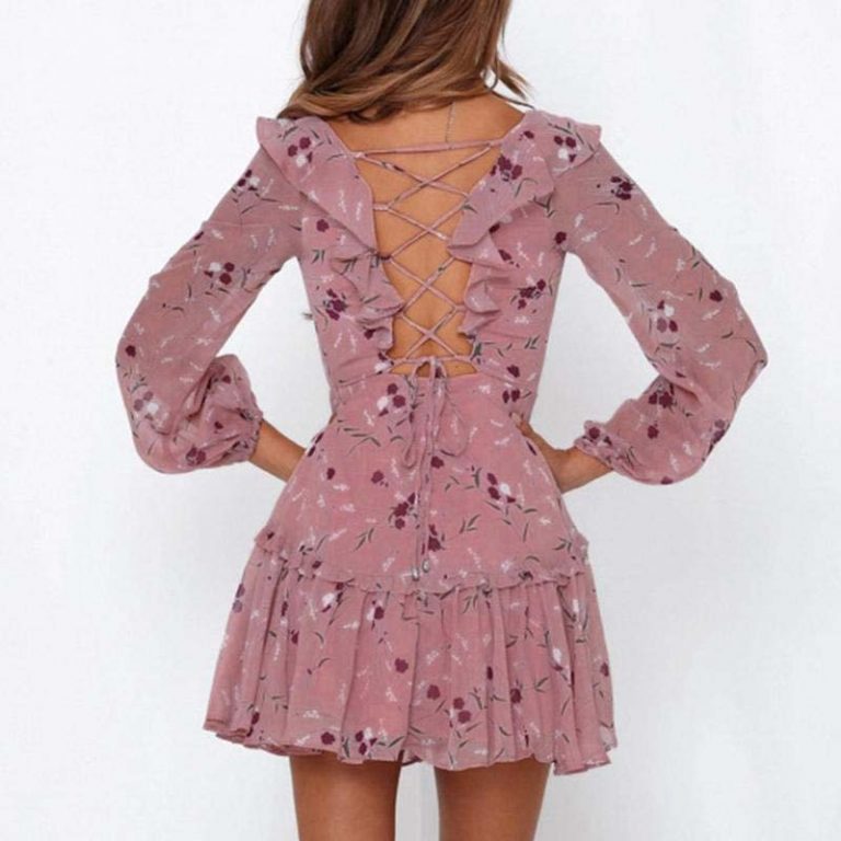 Fashion V Neck Backless Chiffon Short Dress - Image 7