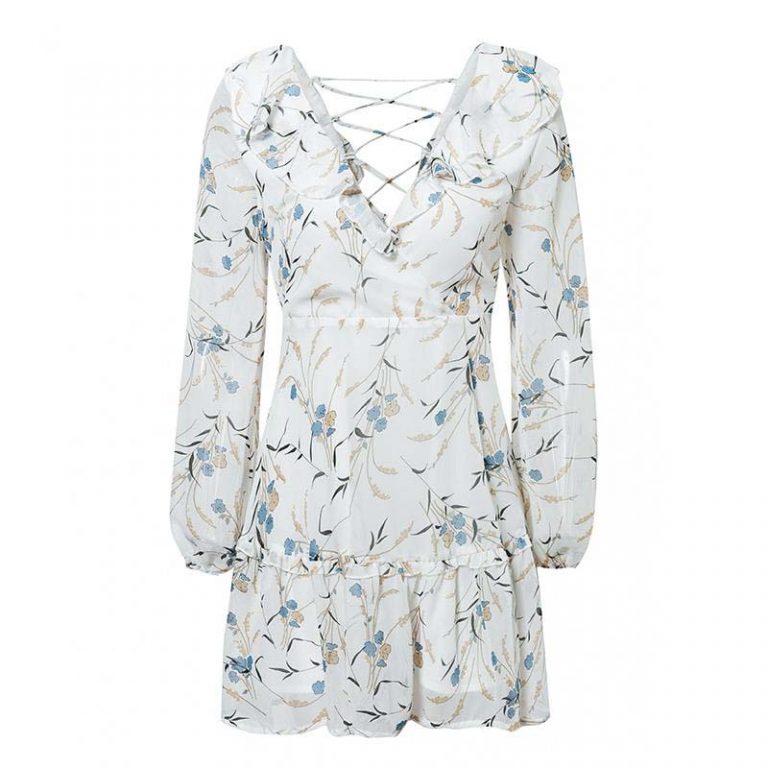 Fashion V Neck Backless Chiffon Short Dress - Image 8