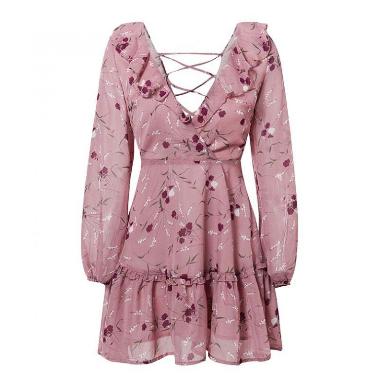 Fashion V Neck Backless Chiffon Short Dress