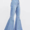 Flared Leg Jeans Buttons Denim Pants For Women