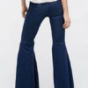 Flared Leg Jeans Buttons Denim Pants For Women - Image 4