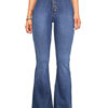 Flared Leg Jeans High Waisted Buttons Women Denim Pants