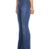 Flared Leg Jeans High Waisted Buttons Women Denim Pants - Image 2