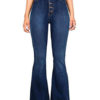 Flared Leg Jeans High Waisted Buttons Women Denim Pants - Image 3