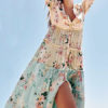 Floral Long Sleeve Pleated Chiffon Maxi Dress