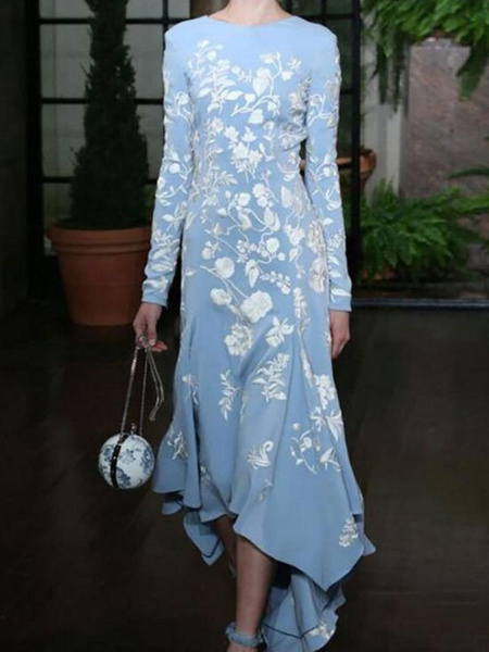 Floral Print Irregular Hem Knee Length Dress