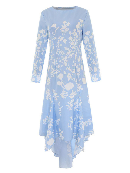 Floral Print Irregular Hem Knee Length Dress - Image 2