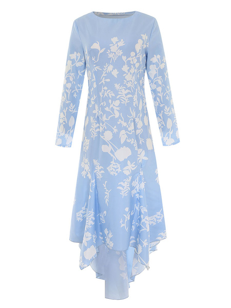 Floral Print Irregular Hem Knee Length Dress - Image 3