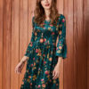 Floral Round Neck Velour Midi Dress