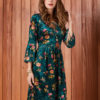 Floral Round Neck Velour Midi Dress - Image 2