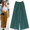 Green Lace Up Acetate Pleated Pants for Women