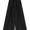 Green Lace Up Acetate Pleated Pants for Women - Image 2
