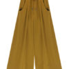 Green Lace Up Acetate Pleated Pants for Women - Image 3