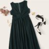 Green Plunge Neck Crisscross Waist Ball Dress - Image 6