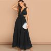 Green Plunge Neck Crisscross Waist Ball Dress - Image 13