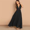 Green Plunge Neck Crisscross Waist Ball Dress - Image 14