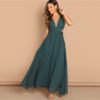 Green Plunge Neck Crisscross Waist Ball Dress