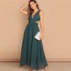 Green Plunge Neck Crisscross Waist Ball Dress - Image 2