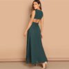 Green Plunge Neck Crisscross Waist Ball Dress - Image 3