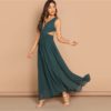 Green Plunge Neck Crisscross Waist Ball Dress - Image 4