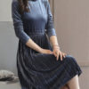 High Collar Pleated Pearls Midi Dress - Image 5