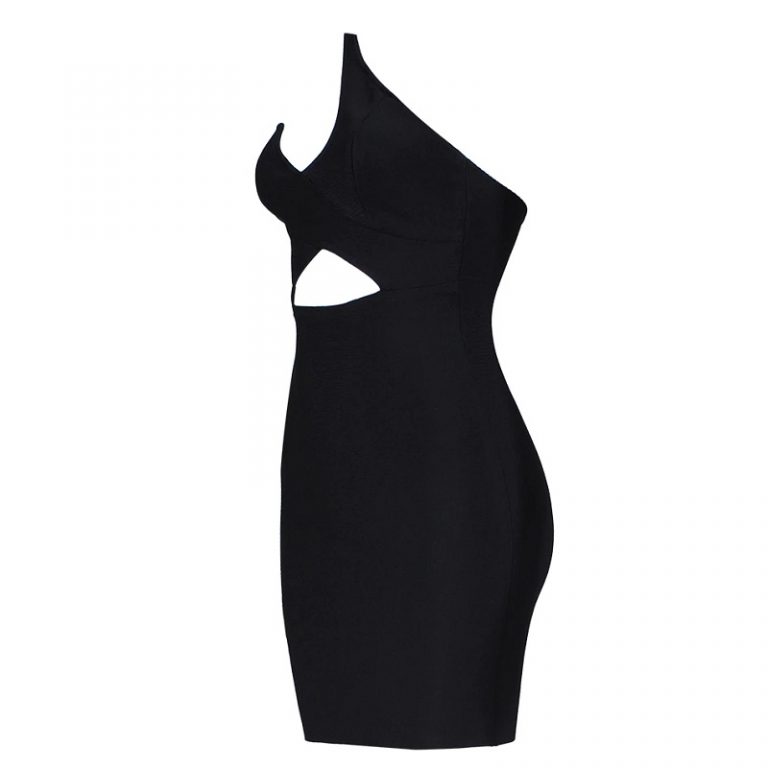 Hollow Out One Shoulder Casual Runway Bodycon Party Dress - Image 3