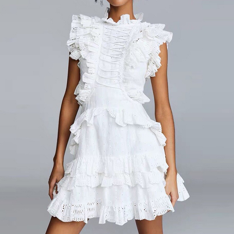 Hollow Out Sexy Ruffles Celebrity Evening Party Mini Club Dress