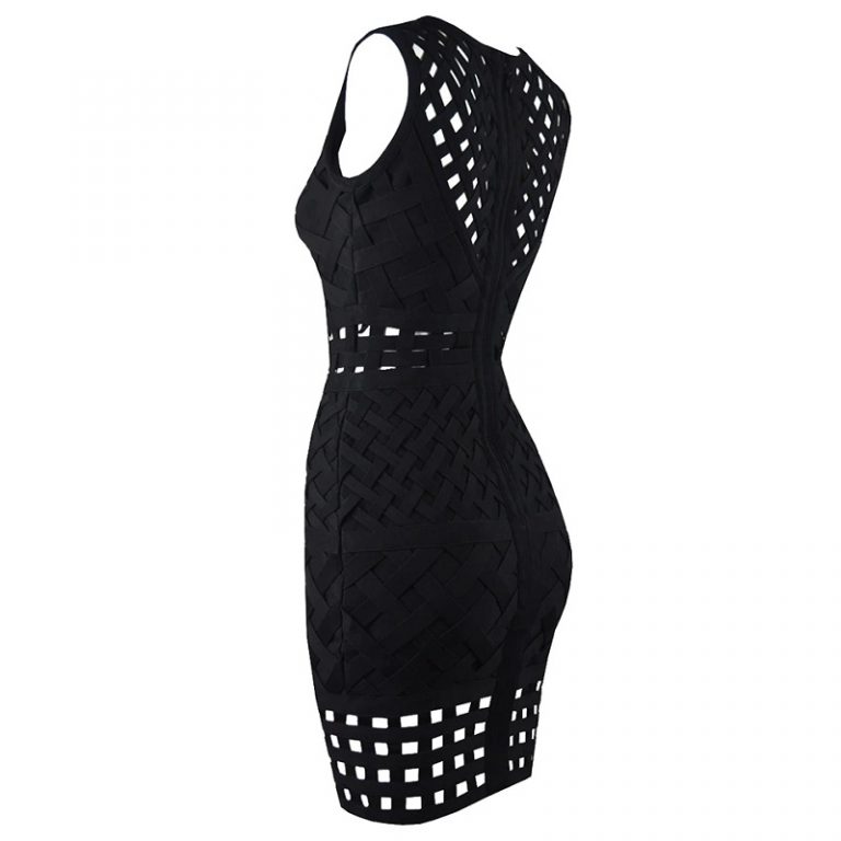 Hollow Out Sexy Sleeveless Celebrity Bodycon Party Dress - Image 4