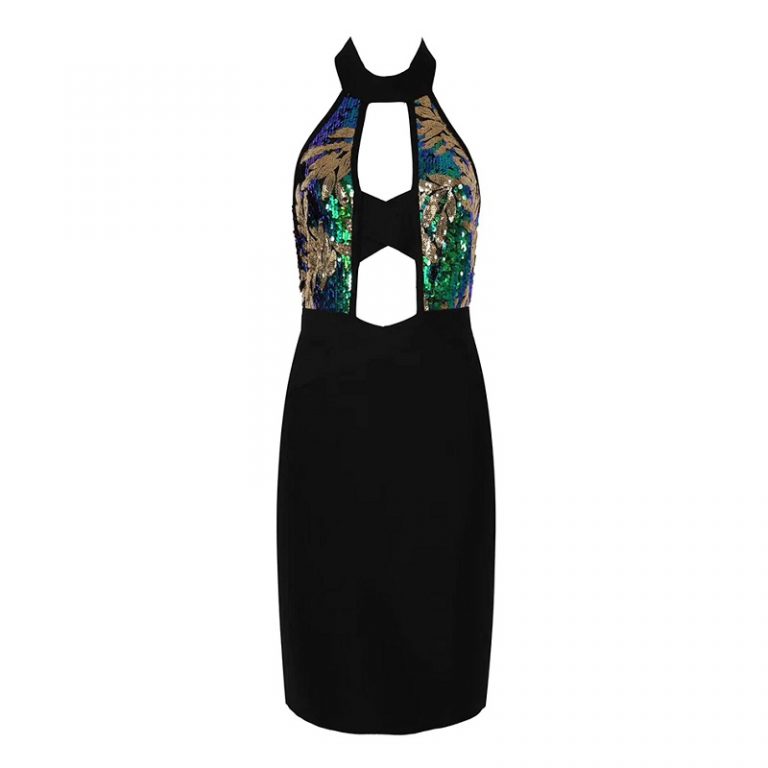 Hollow Out Vestidos Sequined Bodycon Club Dress - Image 2