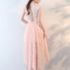 Lace High Low Cocktail Dress Beaded Keyhole Formal Party Dress - Image 4