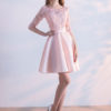 Lace Homecoming Jewel Neckline Three Quarter Sleeve Mini Dress