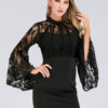 Lace Long Sleeves High Collar Mini Dress