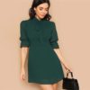 Lady Tie Neck Stand Collar Flounce Sleeve Mini Dress