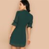 Lady Tie Neck Stand Collar Flounce Sleeve Mini Dress - Image 2