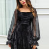 Little Velour Ruffles Square Neck Mini Dress