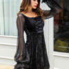 Little Velour Ruffles Square Neck Mini Dress - Image 4