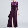 Long Sleeve Velour Split Midi Dress