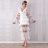 New Fashion Lace Ruffle Long Sleeve Evening Party Maxi Dress