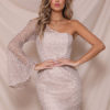 One Shoulder Long Sleeves Glitter Mini Dress