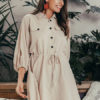 Oversized Sleeved Cotton Linen Mini Dress