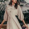 Oversized Sleeved Cotton Linen Mini Dress - Image 3
