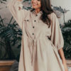 Oversized Sleeved Cotton Linen Mini Dress - Image 5