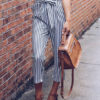 Paper Bag Pants Women Striped High Waist Cropped Trousers