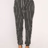 Paper Bag Pants Women Striped High Waist Cropped Trousers - Image 10