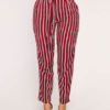 Paper Bag Pants Women Striped High Waist Cropped Trousers - Image 2
