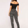 Paper Bag Pants Women Striped High Waist Cropped Trousers - Image 3