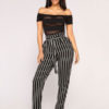 Paper Bag Pants Women Striped High Waist Cropped Trousers - Image 4